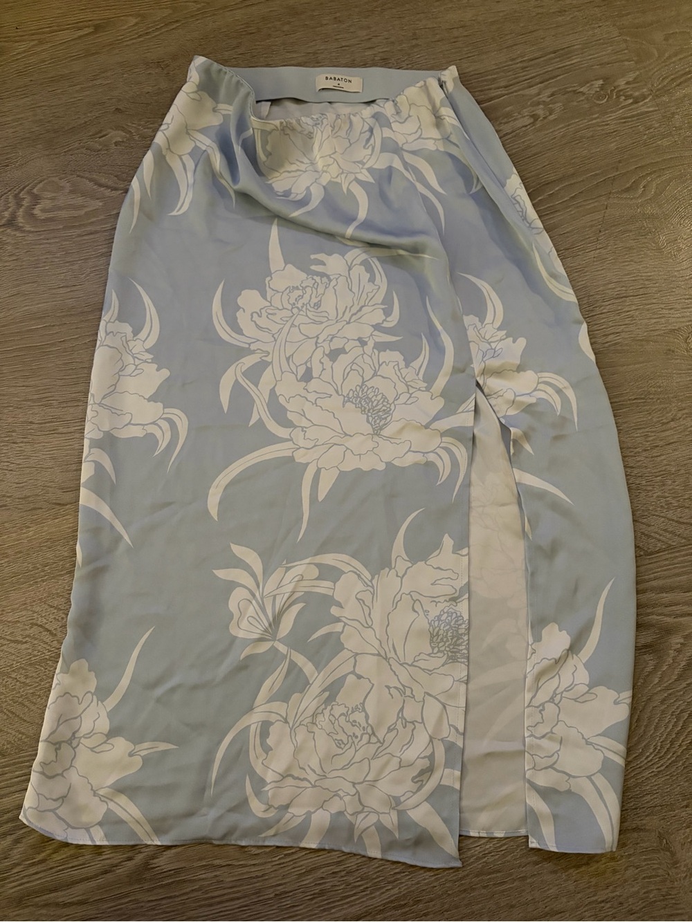Babaton Light Blue Floral Satin Slip Skirt
